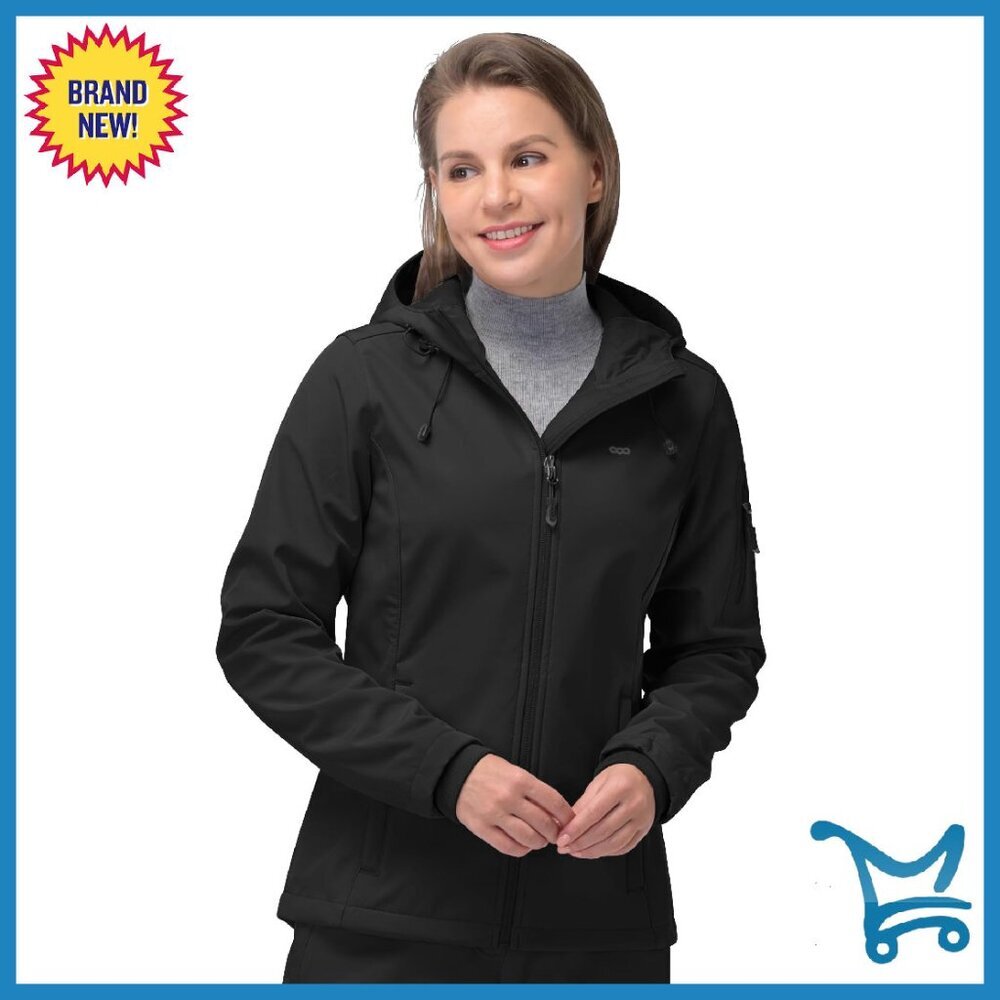 Women's Fleece Lined Softshell Jacket Hooded Windproof Outdoor Hiking